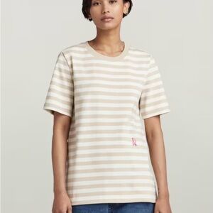 NWT G-Star XS Beige and White Striped Short Sleeve Tee